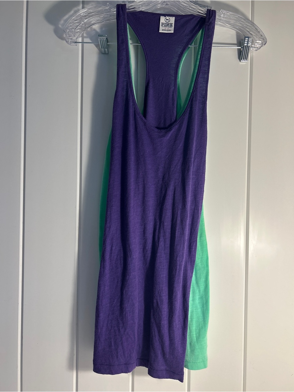 Victoria's Secret PINK Racerback Tank Top Purple M Distressed Mint green 2012